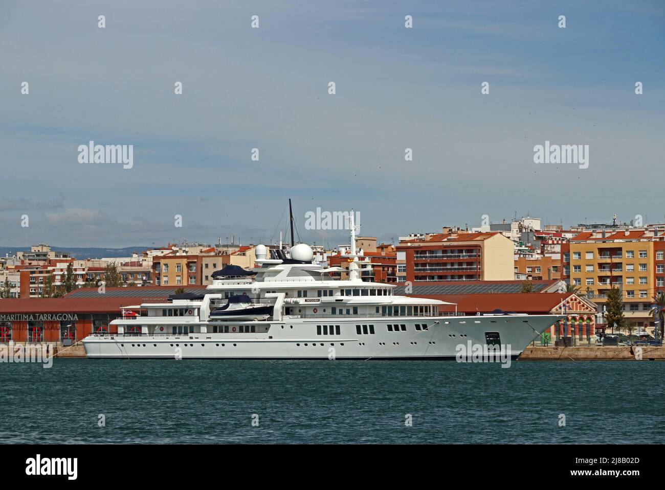 Superyacht 'Tatoosh' moored in port, Tarragona Stock Photo