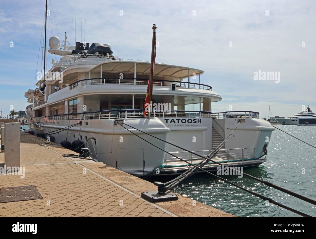 Stern of Superyacht  'Tatoosh'moored in Tarragona Stock Photo
