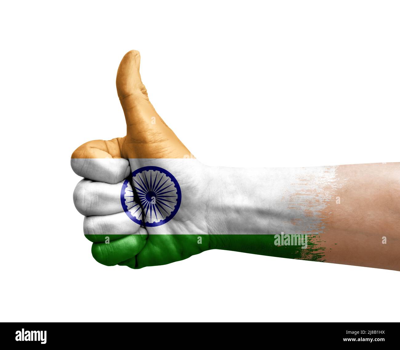 Hand making thumb up painted with flag of india Stock Photo