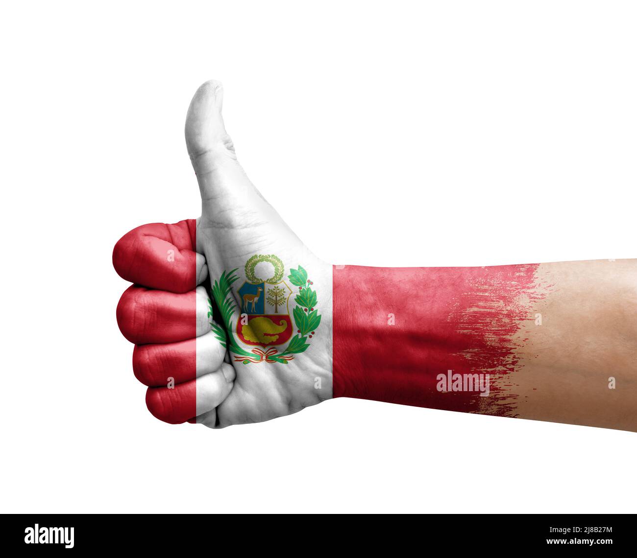 Hand making thumb up painted with flag of peru Stock Photo - Alamy