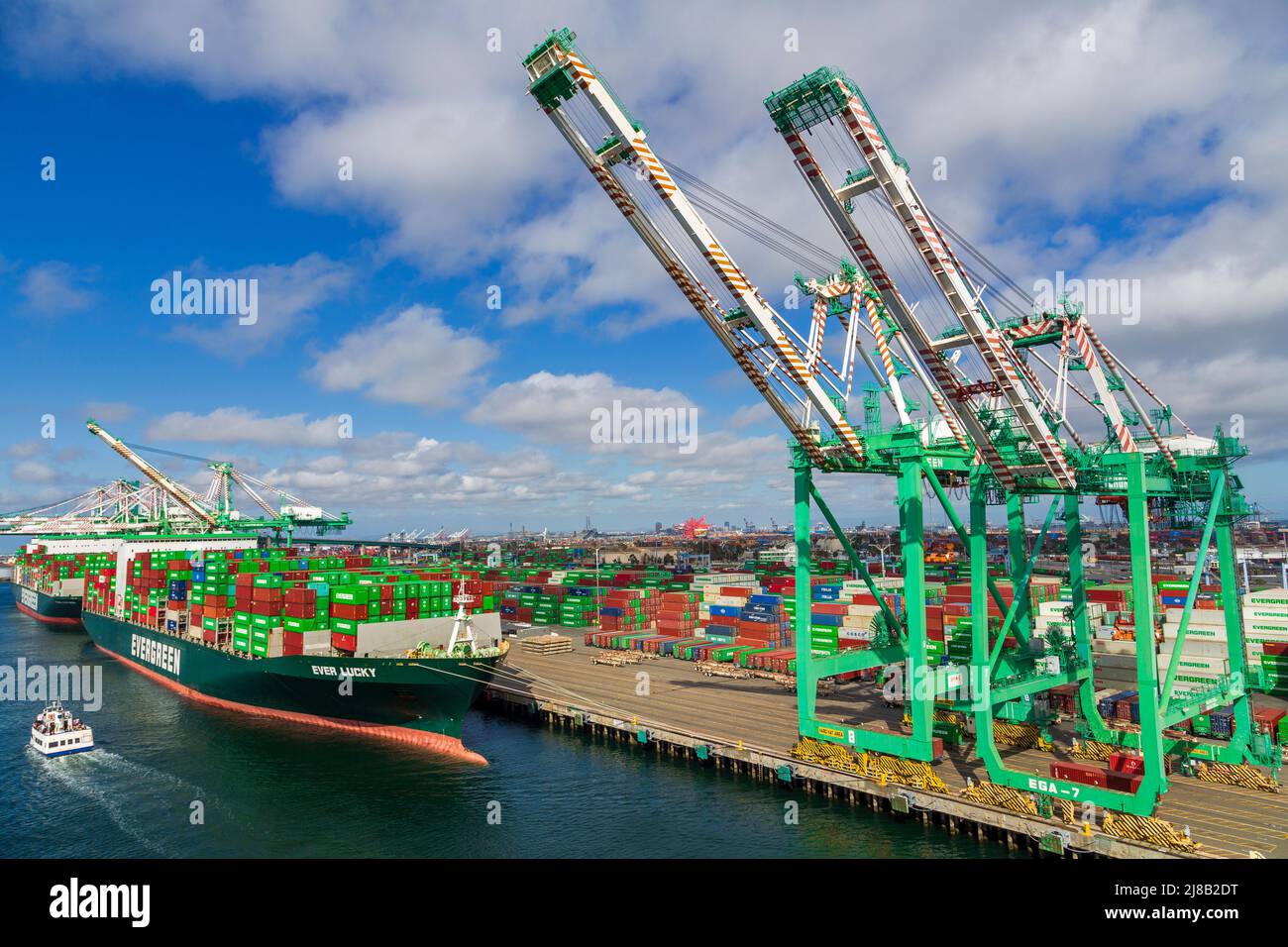 Evergreen container ship, Port of Los Angeles, San Pedro, California ...