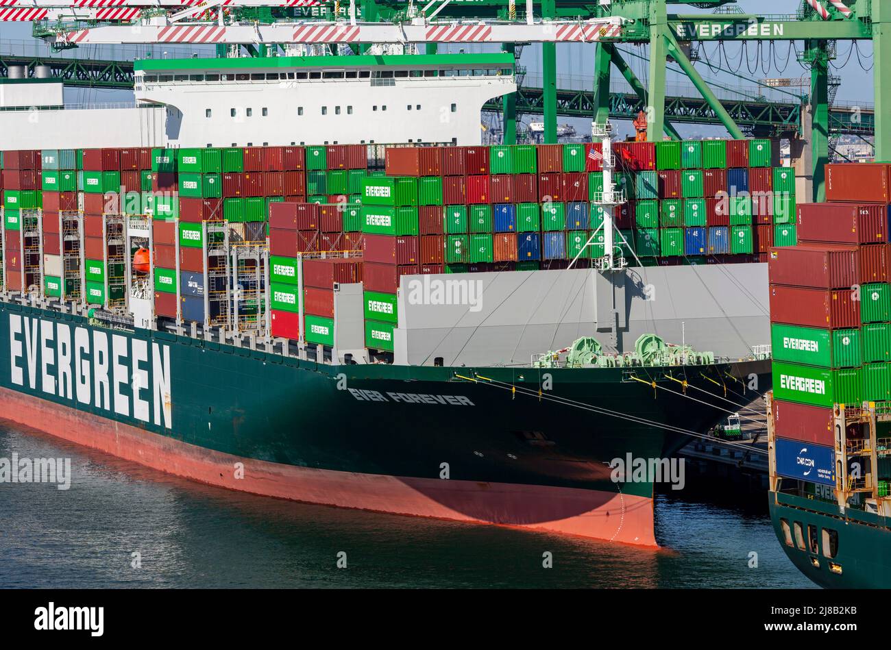 Evergreen container ship, Port of Los Angeles, San Pedro, California ...