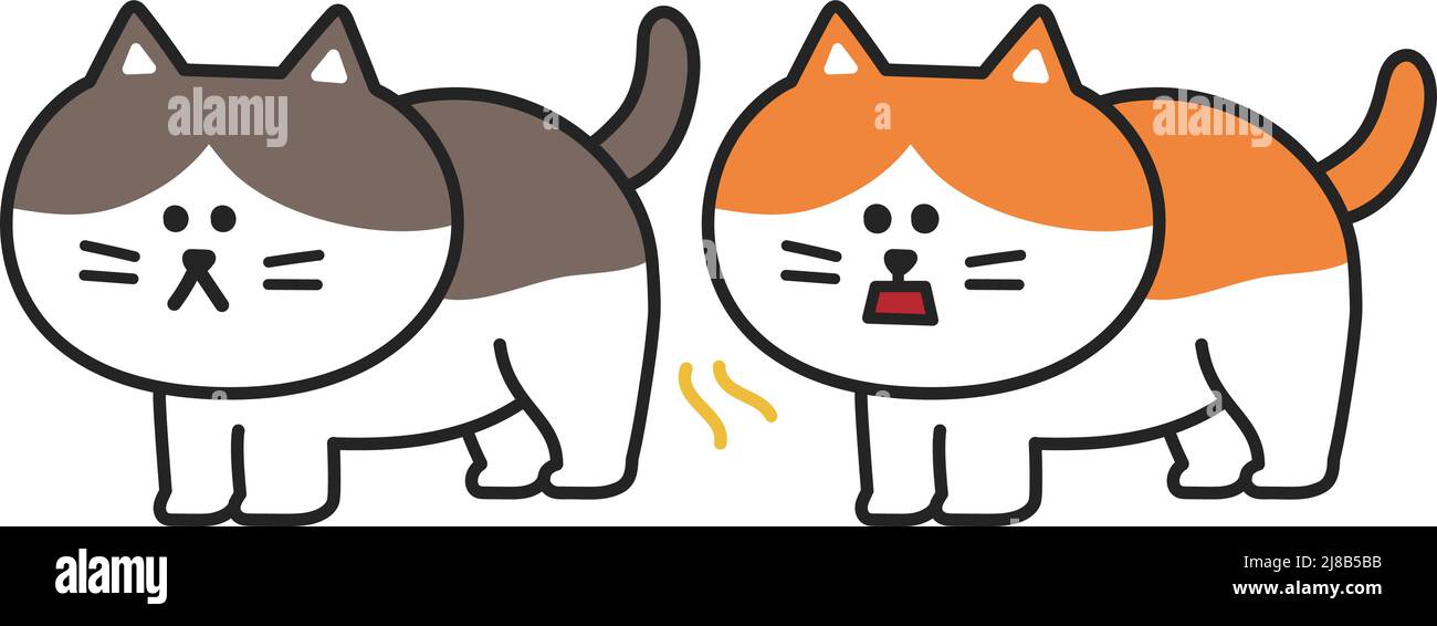 The orange cat sniffs out another cat by smelling a flehmen response. Vector illustration isolated on white background. Stock Vector