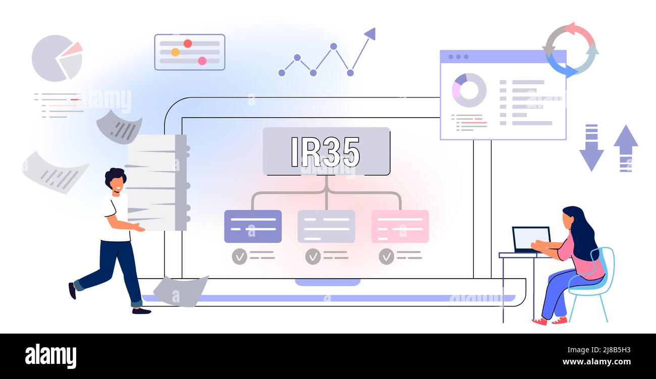 IR35 Intermediaries legislation business tax concept United Kingdom vector illustration Provide services to clients through intermediary Finance conce Stock Vector