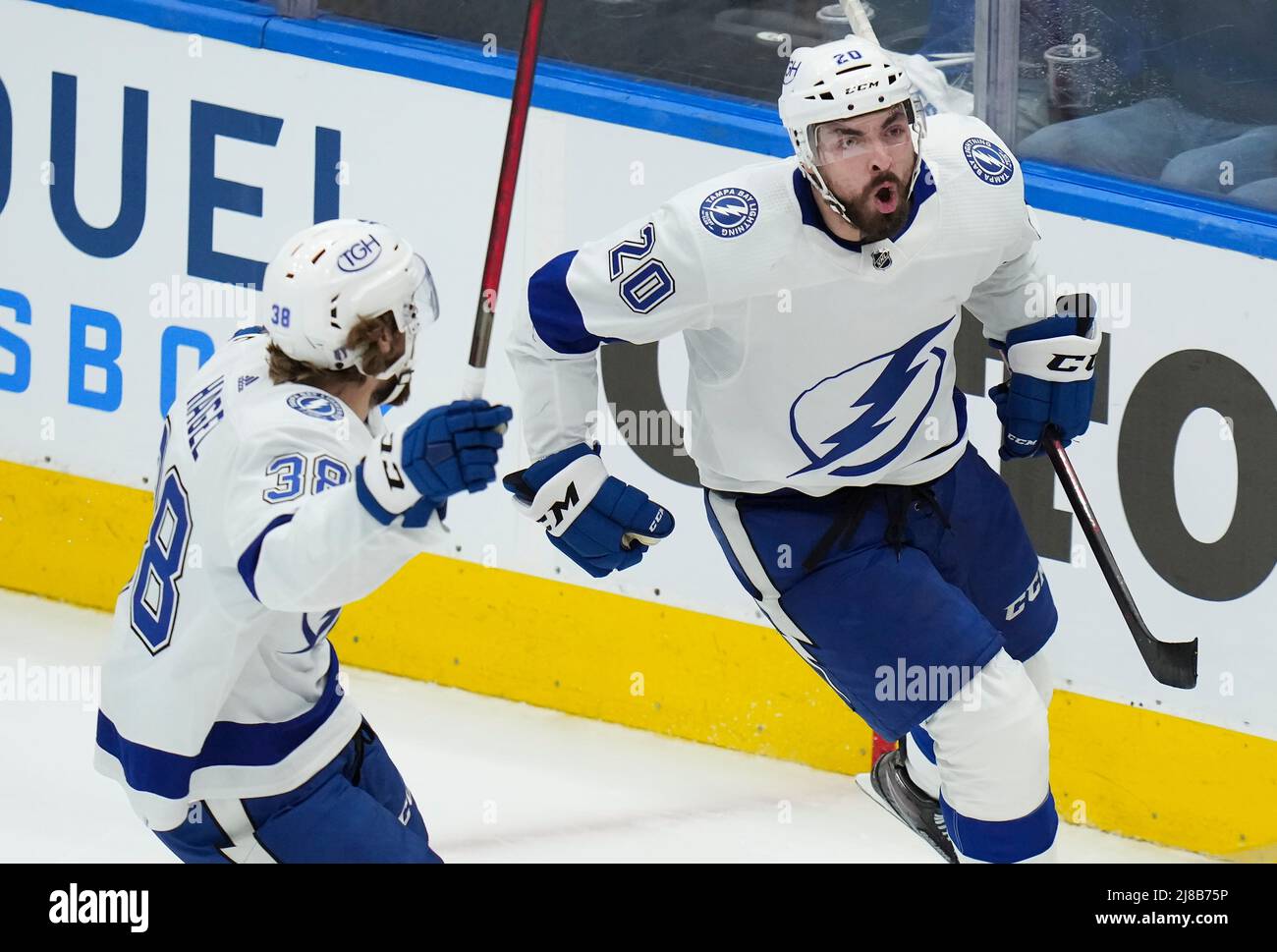 Tampa Bay Lightning forward Nicholas Paul (20) celebrate this goal with
