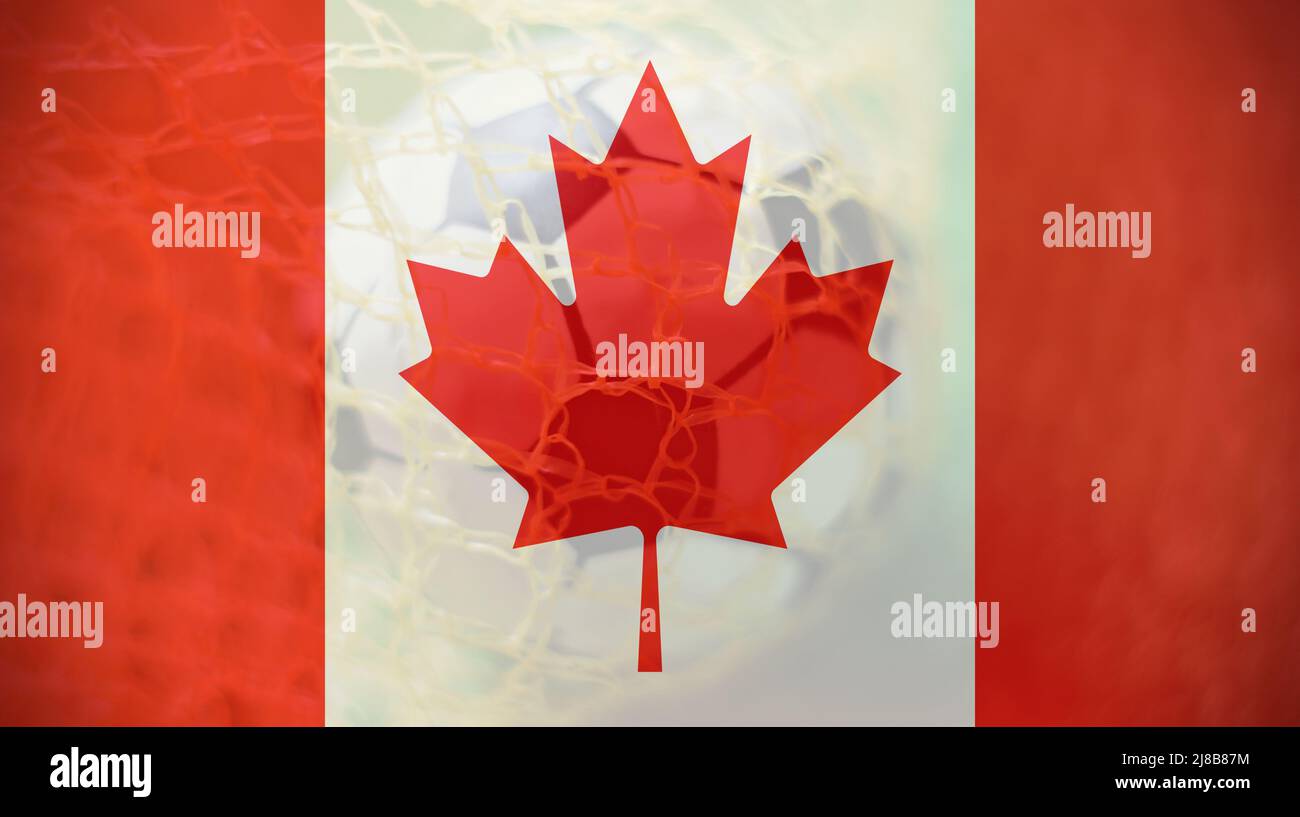 Canada flag with Soccer ball in goal as background, sport and success