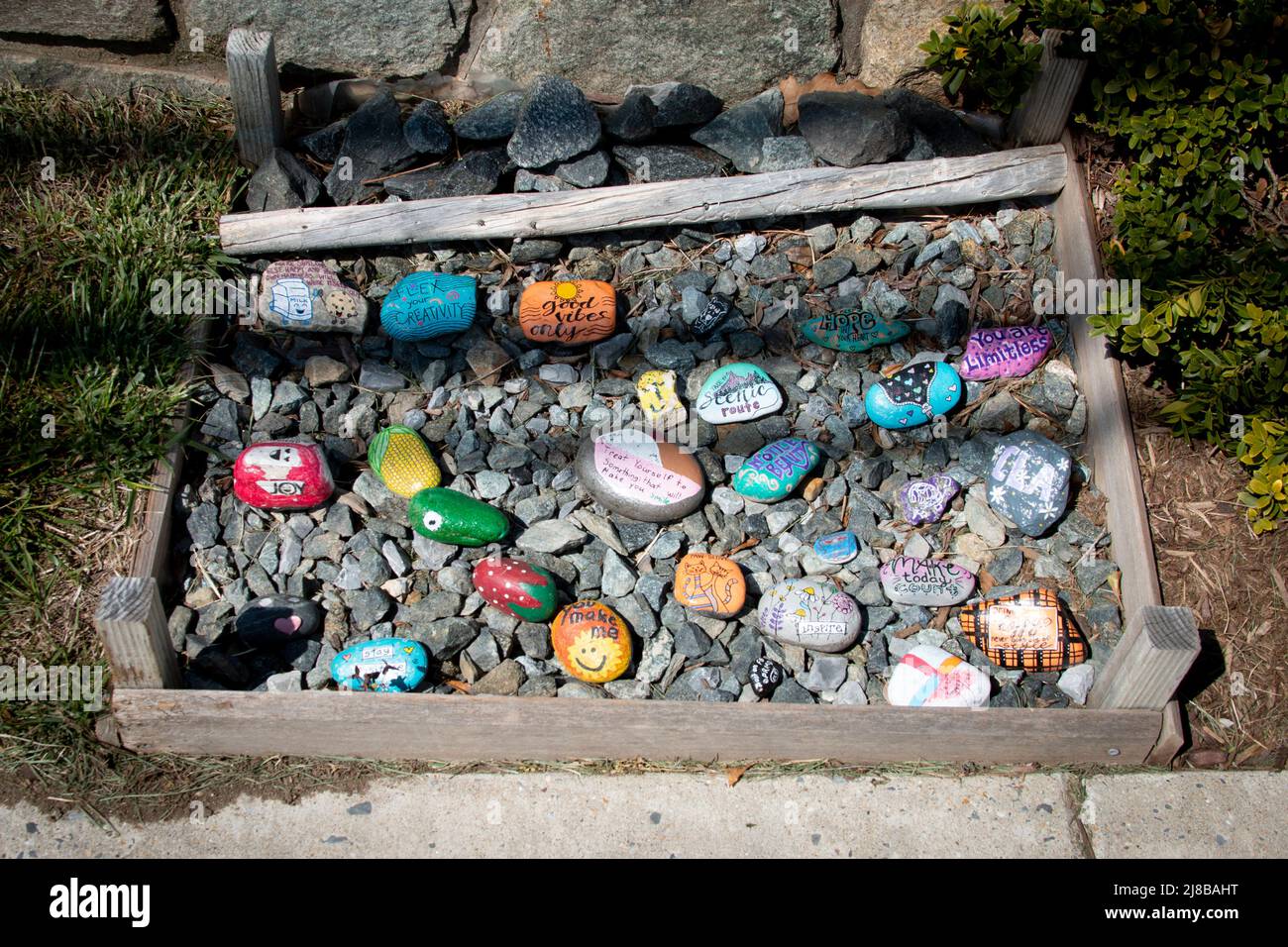 Rock garden with painted stones Stock Photo
