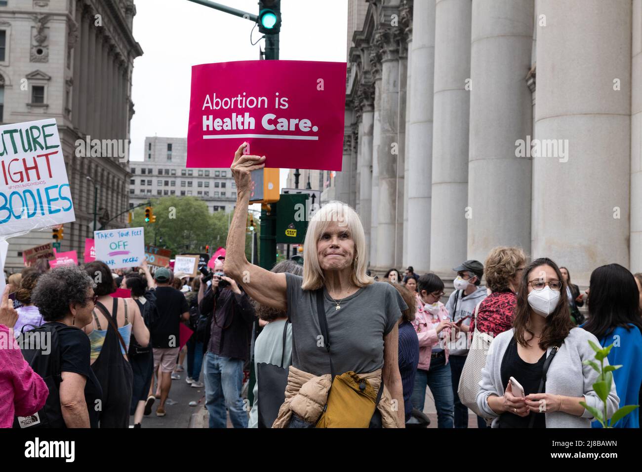 New York, New York, USA. 14th May, 2022. Demonstrators take to the streets during a pro-choice, pro-life march and rally in New York. Some groups marched from Foley Square across the Brooklyn Bridge, while another group marched from Brooklyn across the bridge to Foley Square in Manhattan. Abortion protest took place around the United States. (Credit Image: © Brian Branch Price/ZUMA Press Wire) Stock Photo