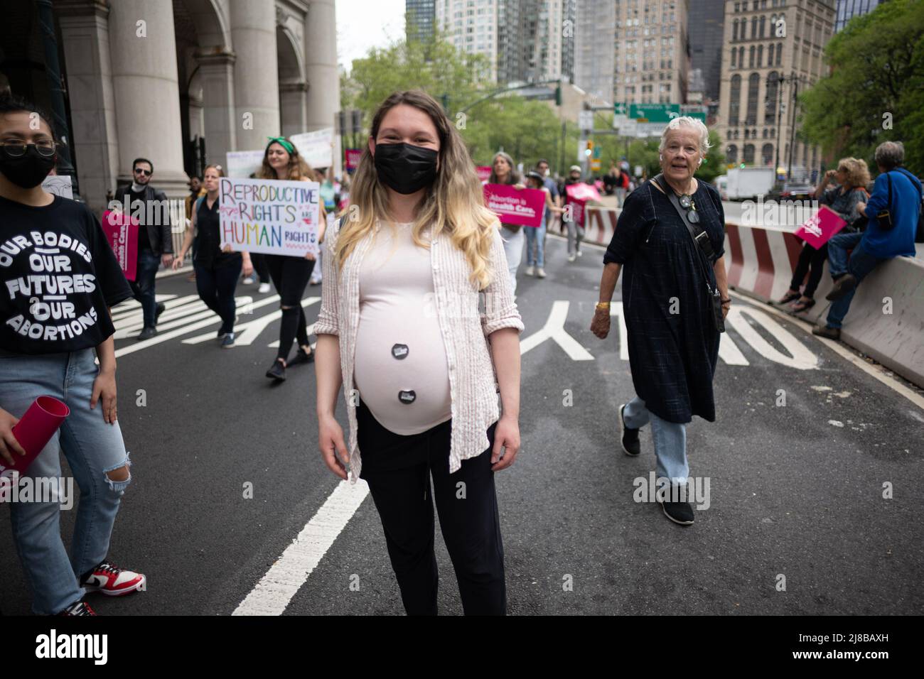 New York, New York, USA. 14th May, 2022. Demonstrators take to the streets during a pro-choice, pro-life march and rally in New York. Some groups marched from Foley Square across the Brooklyn Bridge, while another group marched from Brooklyn across the bridge to Foley Square in Manhattan. Abortion protest took place around the United States. (Credit Image: © Brian Branch Price/ZUMA Press Wire) Stock Photo