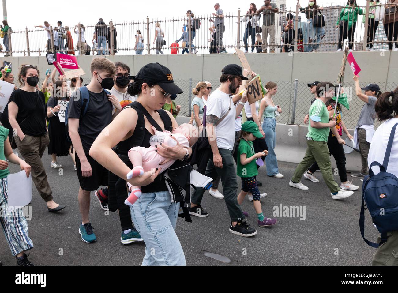 New York, New York, USA. 14th May, 2022. Demonstrators take to the streets during a pro-choice, pro-life march and rally in New York. Some groups marched from Foley Square across the Brooklyn Bridge, while another group marched from Brooklyn across the bridge to Foley Square in Manhattan. Abortion protest took place around the United States. (Credit Image: © Brian Branch Price/ZUMA Press Wire) Stock Photo