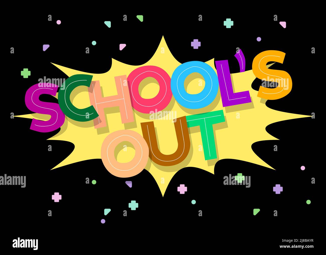 School's Out. Word written with Children's font in cartoon style. Stock Vector