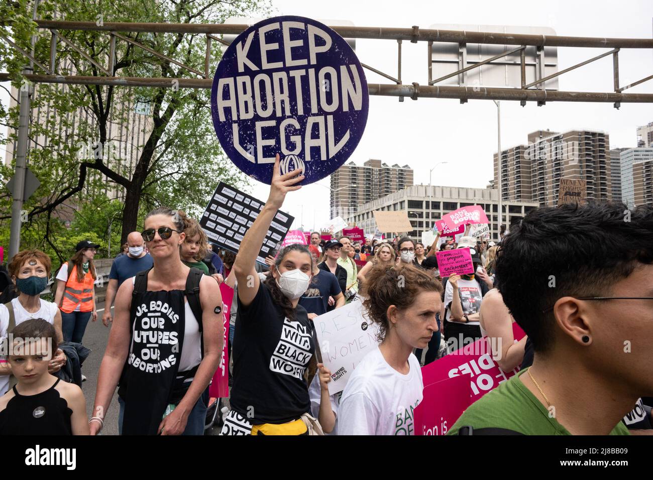 New York, New York, USA. 14th May, 2022. Demonstrators take to the streets during a pro-choice, pro-life march and rally in New York. Some groups marched from Foley Square across the Brooklyn Bridge, while another group marched from Brooklyn across the bridge to Foley Square in Manhattan. Abortion protest took place around the United States. (Credit Image: © Brian Branch Price/ZUMA Press Wire) Stock Photo