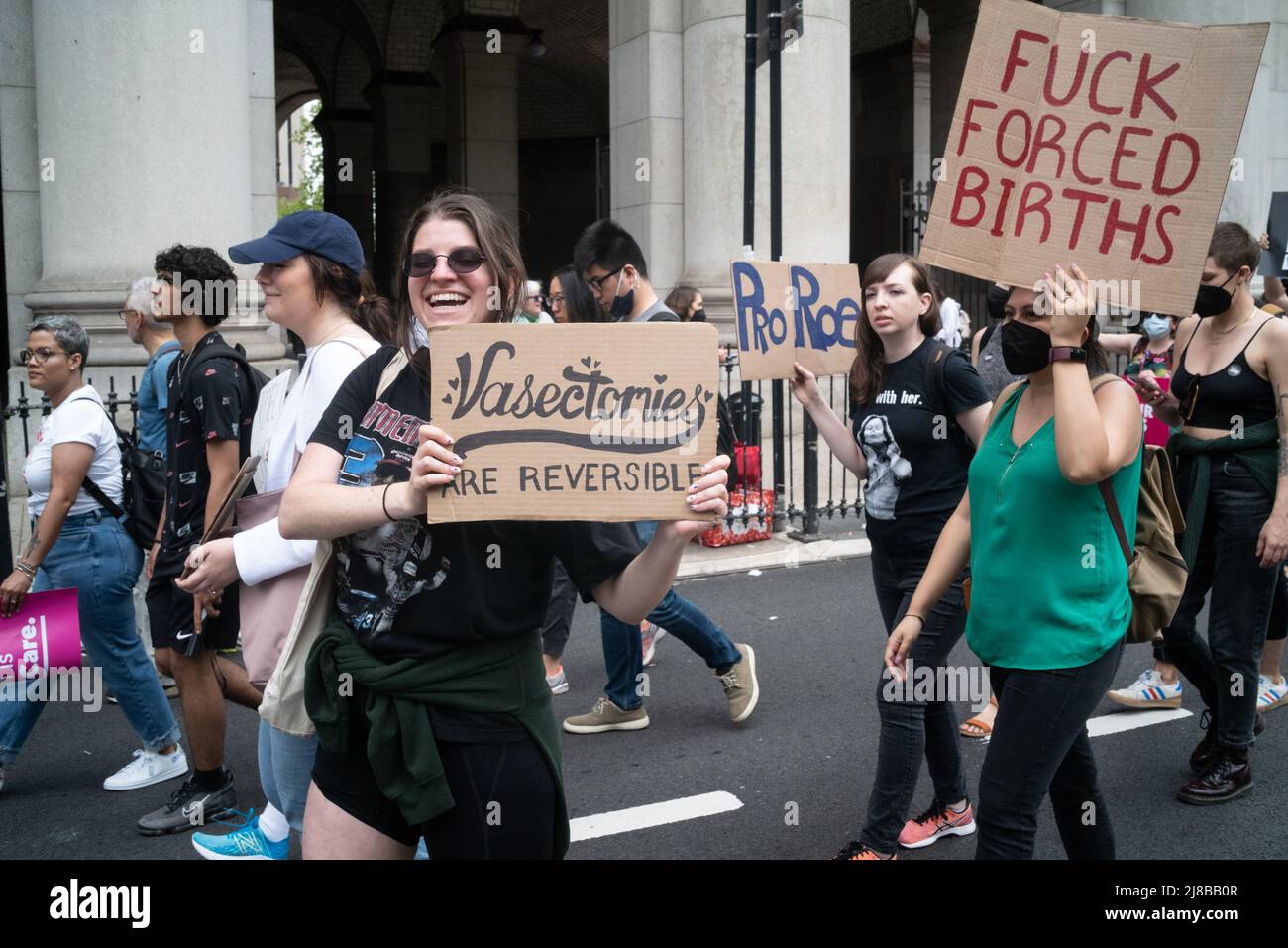 New York, New York, USA. 14th May, 2022. Demonstrators take to the streets during a pro-choice, pro-life march and rally in New York. Some groups marched from Foley Square across the Brooklyn Bridge, while another group marched from Brooklyn across the bridge to Foley Square in Manhattan. Abortion protest took place around the United States. (Credit Image: © Brian Branch Price/ZUMA Press Wire) Stock Photo