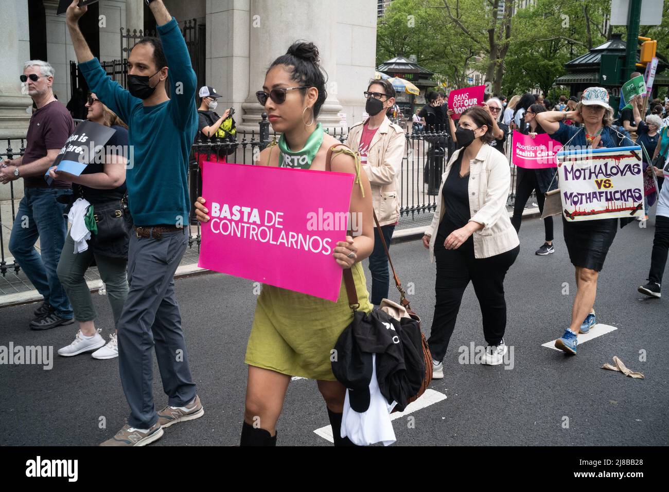 New York, New York, USA. 14th May, 2022. Demonstrators take to the streets during a pro-choice, pro-life march and rally in New York. Some groups marched from Foley Square across the Brooklyn Bridge, while another group marched from Brooklyn across the bridge to Foley Square in Manhattan. Abortion protest took place around the United States. (Credit Image: © Brian Branch Price/ZUMA Press Wire) Stock Photo