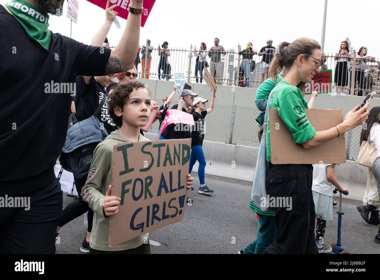 New York, New York, USA. 14th May, 2022. Demonstrators take to the streets during a pro-choice, pro-life march and rally in New York. Some groups marched from Foley Square across the Brooklyn Bridge, while another group marched from Brooklyn across the bridge to Foley Square in Manhattan. Abortion protest took place around the United States. (Credit Image: © Brian Branch Price/ZUMA Press Wire) Stock Photo