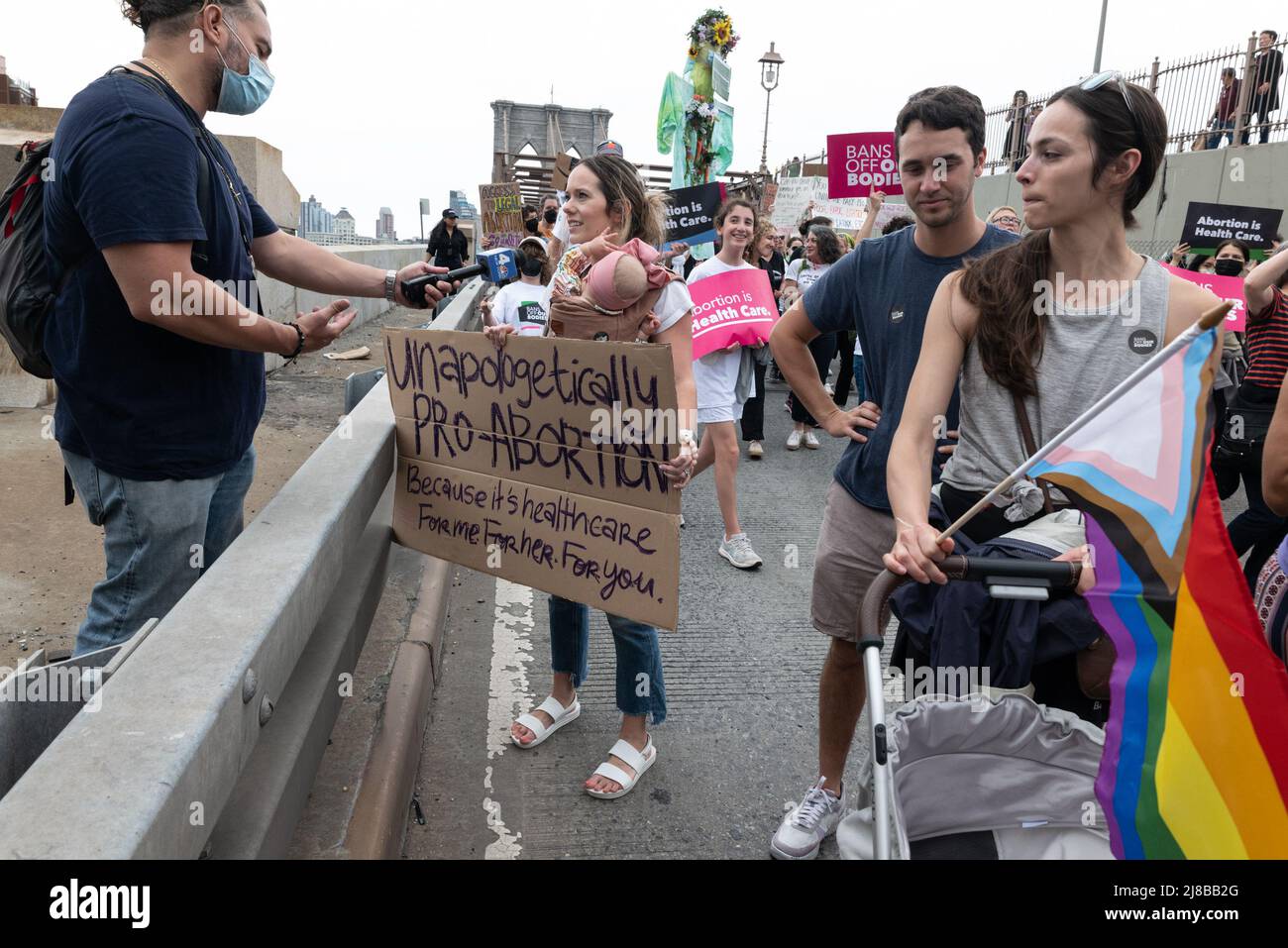 New York, New York, USA. 14th May, 2022. Demonstrators take to the streets during a pro-choice, pro-life march and rally in New York. Some groups marched from Foley Square across the Brooklyn Bridge, while another group marched from Brooklyn across the bridge to Foley Square in Manhattan. Abortion protest took place around the United States. (Credit Image: © Brian Branch Price/ZUMA Press Wire) Stock Photo