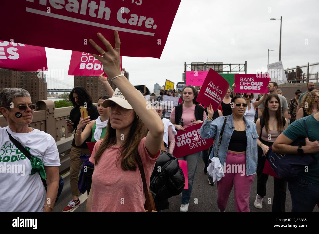 New York, New York, USA. 14th May, 2022. Demonstrators take to the streets during a pro-choice, pro-life march and rally in New York. Some groups marched from Foley Square across the Brooklyn Bridge, while another group marched from Brooklyn across the bridge to Foley Square in Manhattan. Abortion protest took place around the United States. (Credit Image: © Brian Branch Price/ZUMA Press Wire) Stock Photo