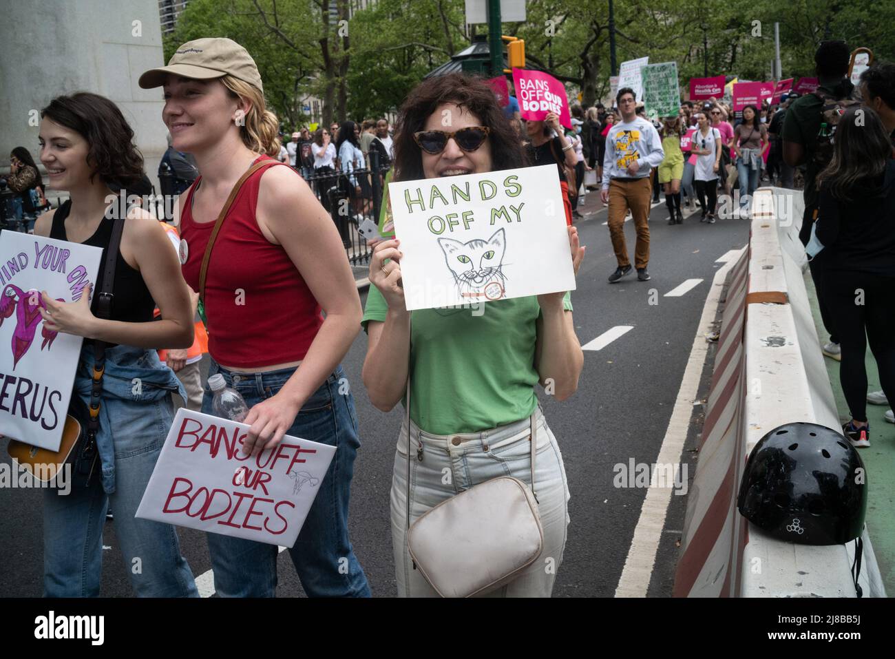 New York, New York, USA. 14th May, 2022. Demonstrators take to the streets during a pro-choice, pro-life march and rally in New York. Some groups marched from Foley Square across the Brooklyn Bridge, while another group marched from Brooklyn across the bridge to Foley Square in Manhattan. Abortion protest took place around the United States. (Credit Image: © Brian Branch Price/ZUMA Press Wire) Stock Photo