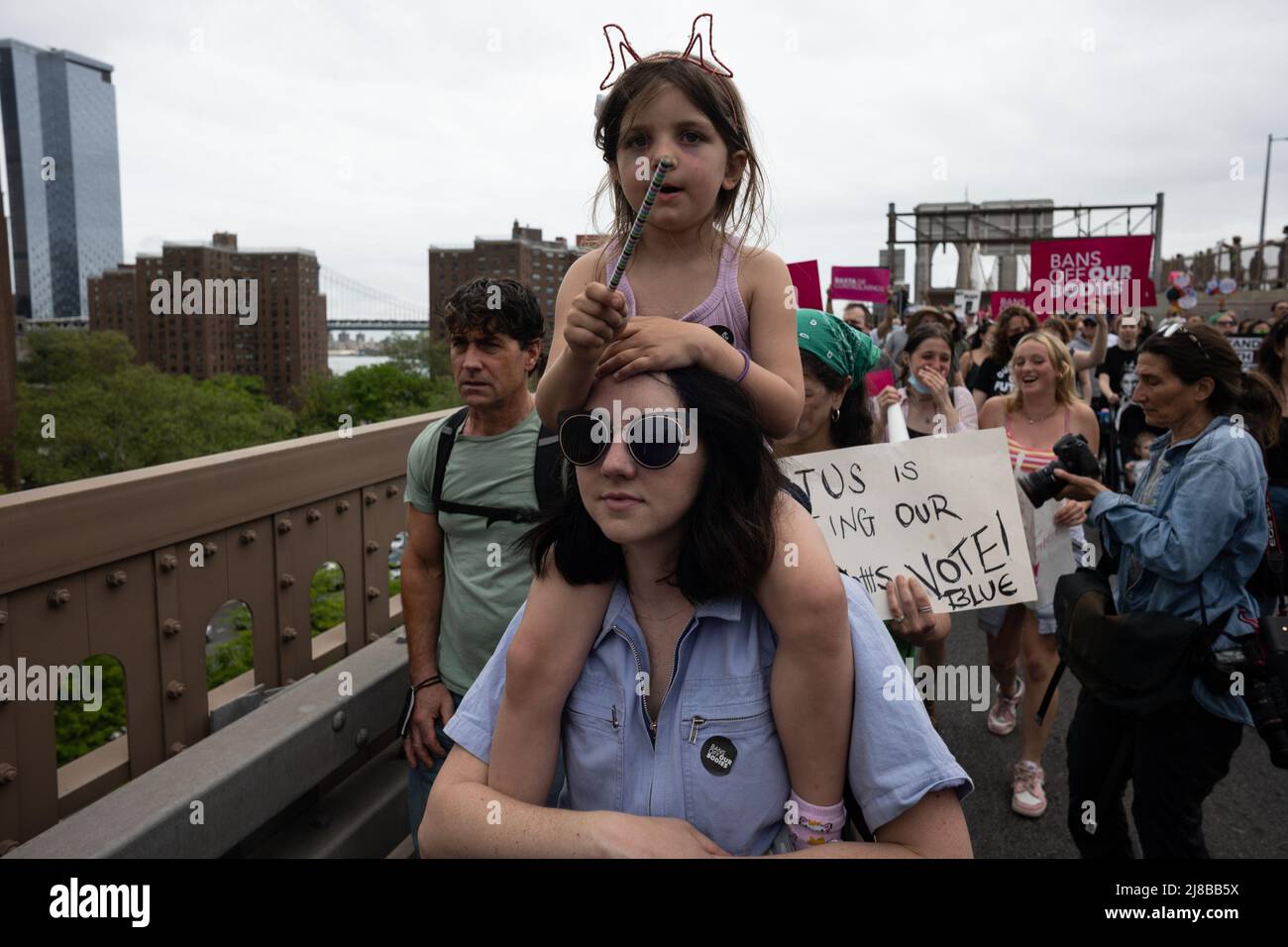 New York, New York, USA. 14th May, 2022. Demonstrators take to the streets during a pro-choice, pro-life march and rally in New York. Some groups marched from Foley Square across the Brooklyn Bridge, while another group marched from Brooklyn across the bridge to Foley Square in Manhattan. Abortion protest took place around the United States. (Credit Image: © Brian Branch Price/ZUMA Press Wire) Stock Photo