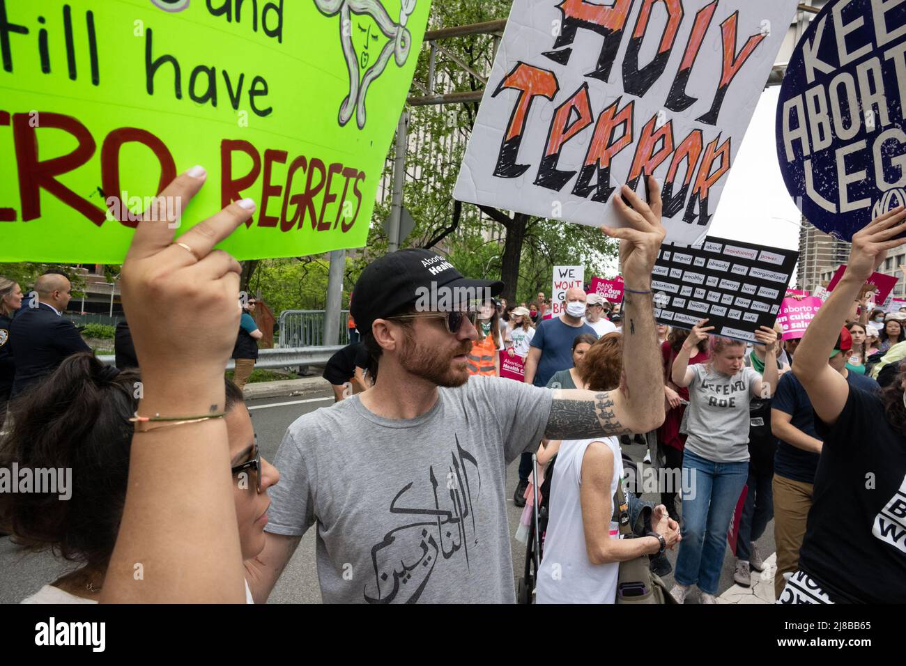 New York, New York, USA. 14th May, 2022. Demonstrators take to the streets during a pro-choice, pro-life march and rally in New York. Some groups marched from Foley Square across the Brooklyn Bridge, while another group marched from Brooklyn across the bridge to Foley Square in Manhattan. Abortion protest took place around the United States. (Credit Image: © Brian Branch Price/ZUMA Press Wire) Stock Photo