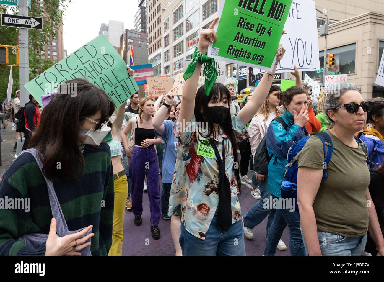 New York, New York, USA. 14th May, 2022. Demonstrators take to the streets during a pro-choice, pro-life march and rally in New York. Some groups marched from Foley Square across the Brooklyn Bridge, while another group marched from Brooklyn across the bridge to Foley Square in Manhattan. Abortion protest took place around the United States. (Credit Image: © Brian Branch Price/ZUMA Press Wire) Stock Photo