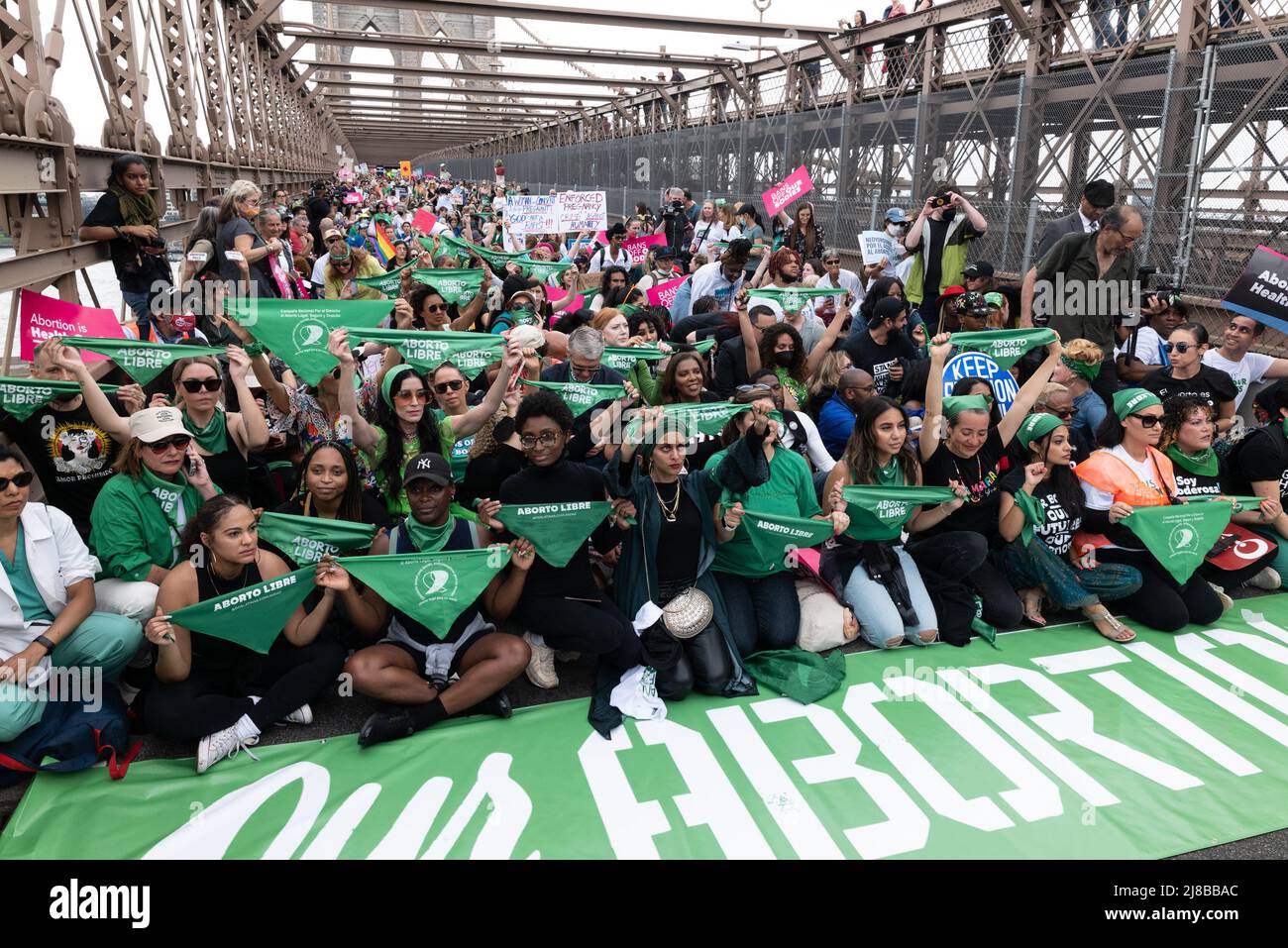 New York, New York, USA. 14th May, 2022. Demonstrators take to the streets during a pro-choice, pro-life march and rally in New York. Some groups marched from Foley Square across the Brooklyn Bridge, while another group marched from Brooklyn across the bridge to Foley Square in Manhattan. Abortion protest took place around the United States. (Credit Image: © Brian Branch Price/ZUMA Press Wire) Stock Photo