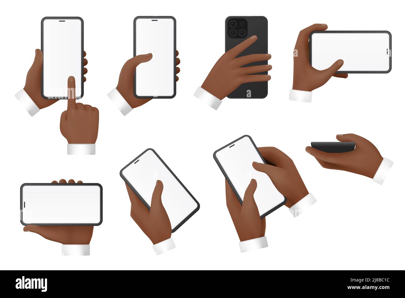 3d hands of businessman use mobile phone with empty blank screen set ...