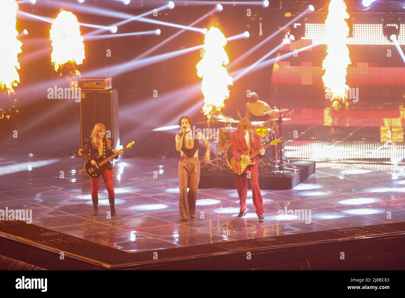 May 14, 2022, Turin, Italy The Maneskin performing during the Eurovision Song Contest Grand