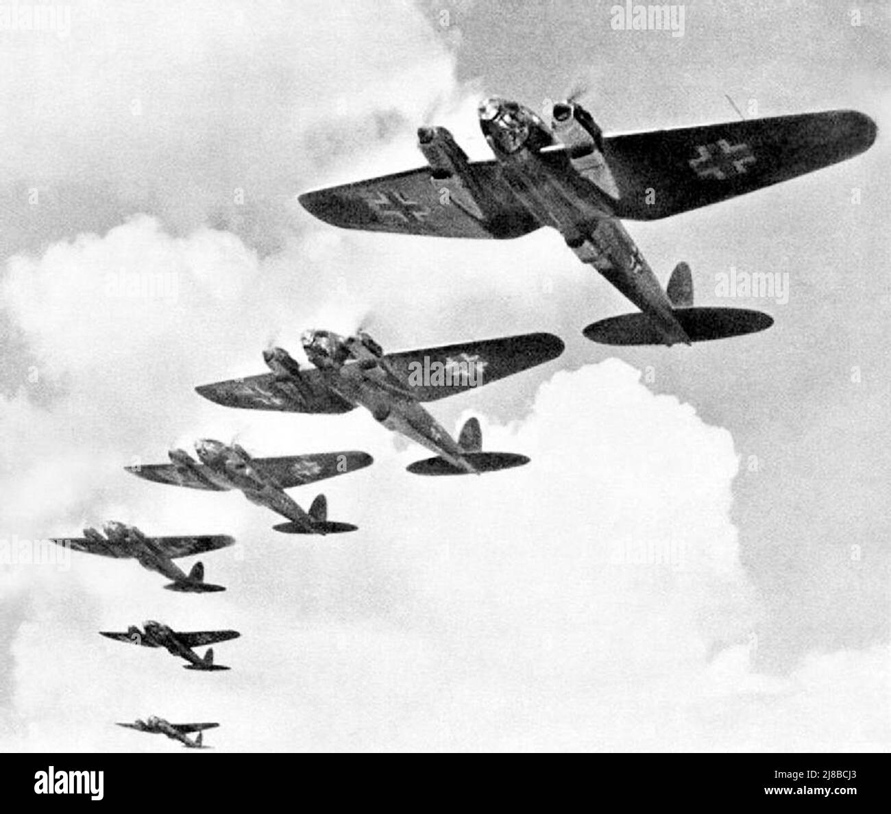 A formation of Heinkel He 111 bombers during the Battle of Britain in World War II. Stock Photo