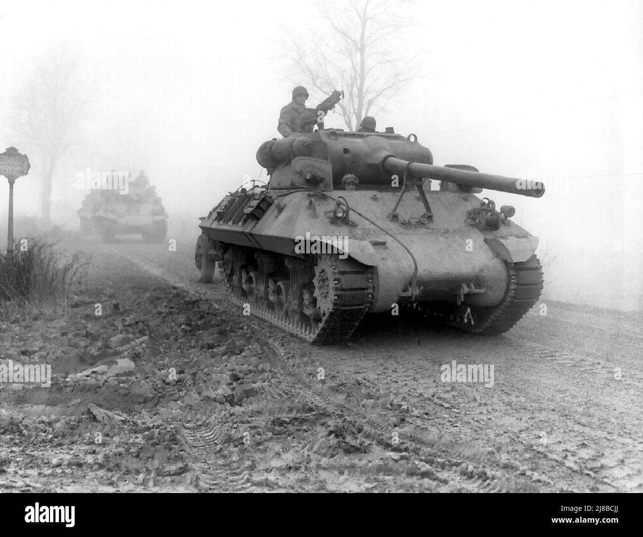 American M36 tank destroyers during the German Ardennes counter-offensive (known as Battle of the Bulge) in 1944 during World War 2 Stock Photo