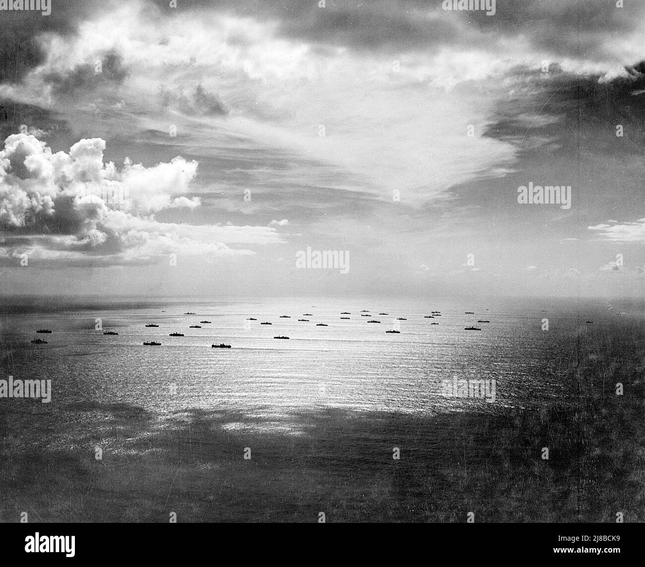 An allied convoy crossing the Atlantic during World War II Stock Photo