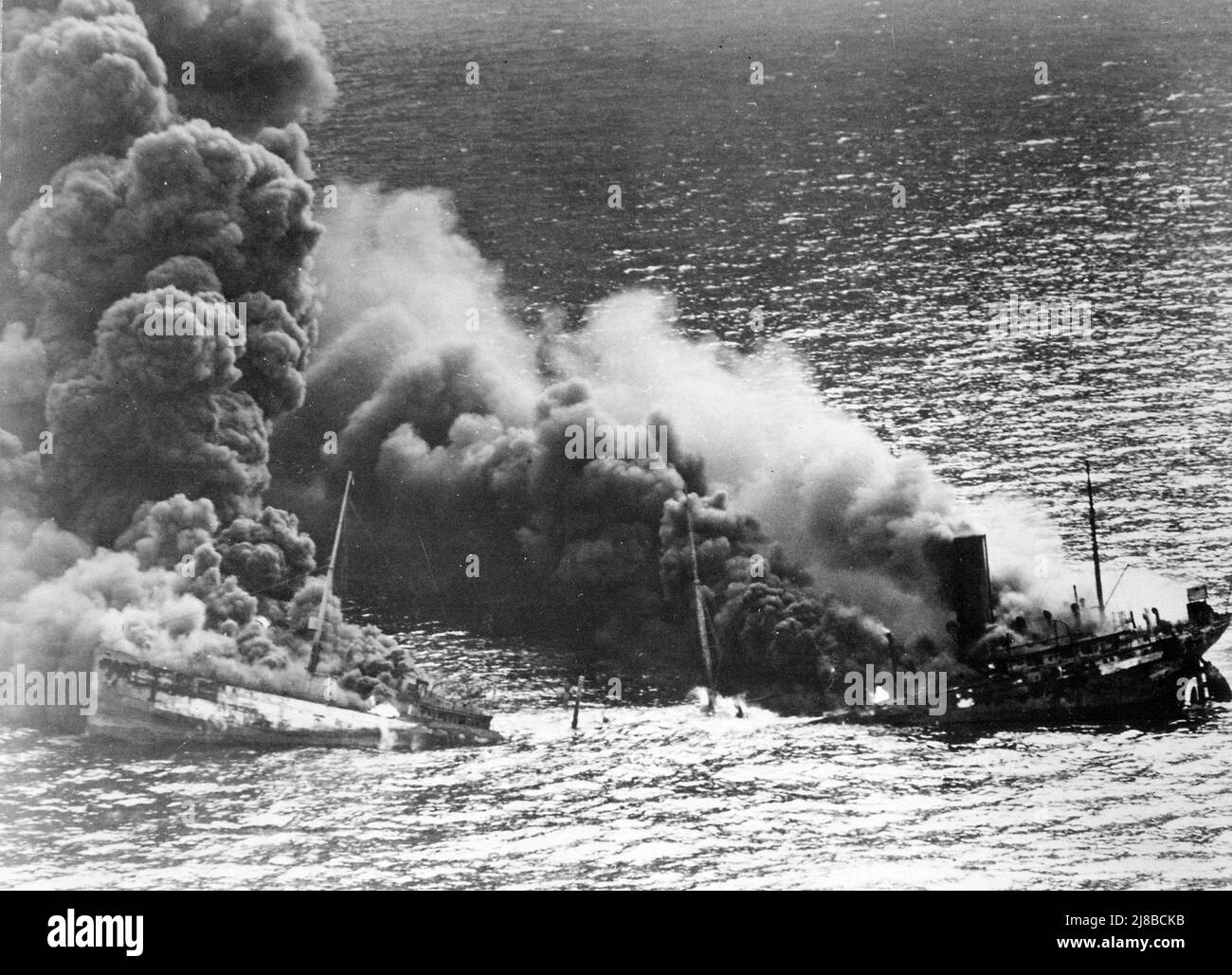 Allied Tanker Dixie Arrow after being torpedoed in the Battle of the Atlantic during World War II Stock Photo