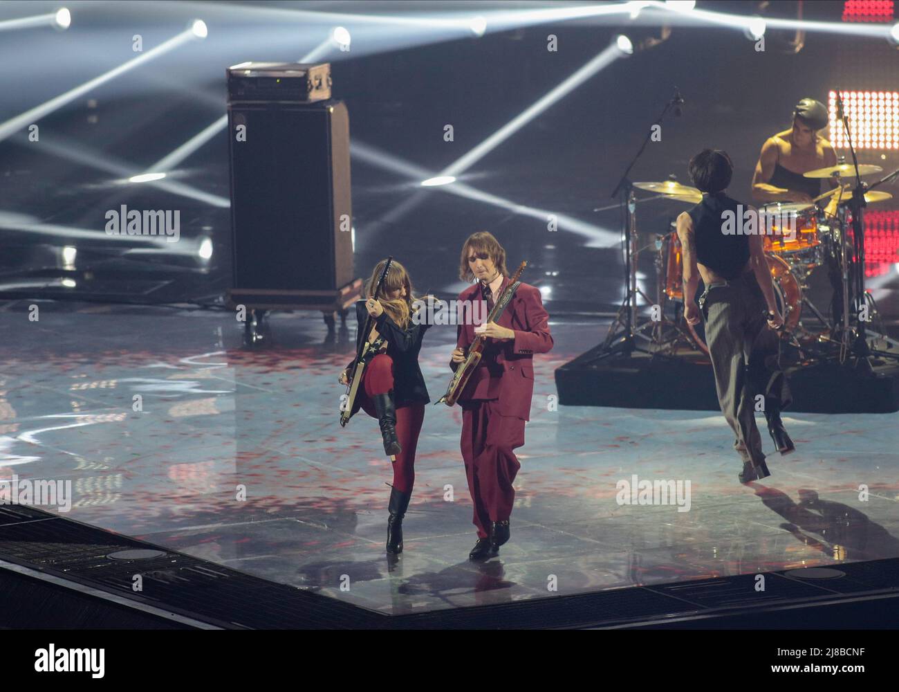 The Maneskin performing during the Eurovision Song Contest Grand Final ...