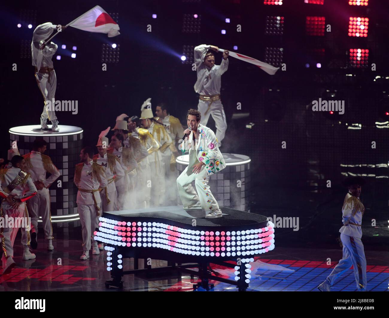 Mika performing during the Eurovision Song Contest Grand Final on 14 May 2022 at Pala Olimpico