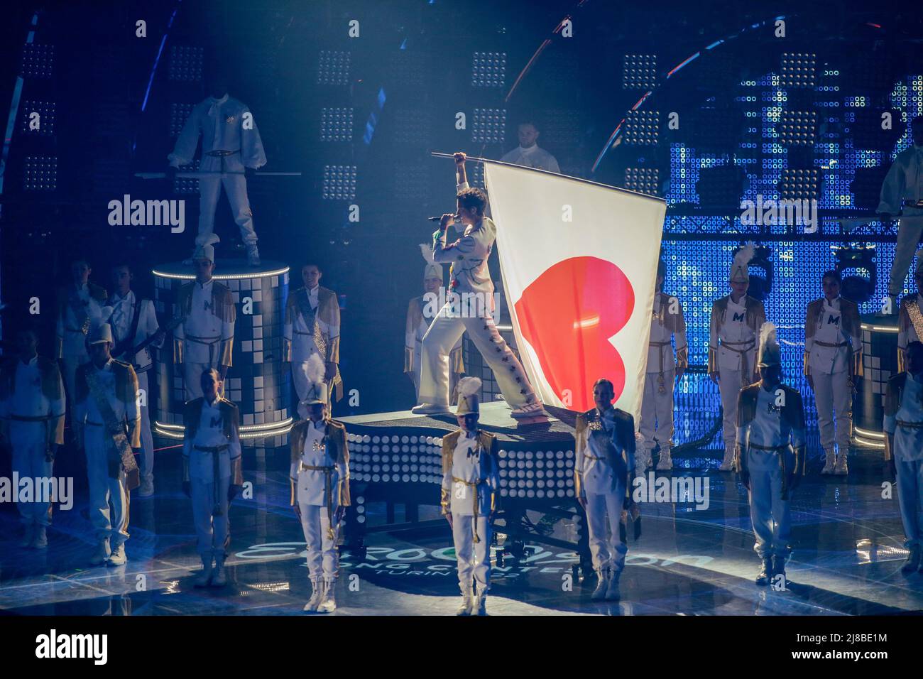 Mika performing during the Eurovision Song Contest Grand Final on 14 May 2022 at Pala Olimpico