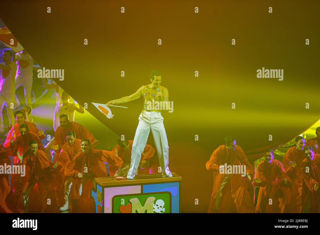 Mika performing during the Eurovision Song Contest Grand Final on 14 May 2022 at Pala Olimpico, Turin, Italy. Photo Nderim Kaceli Stock Photo