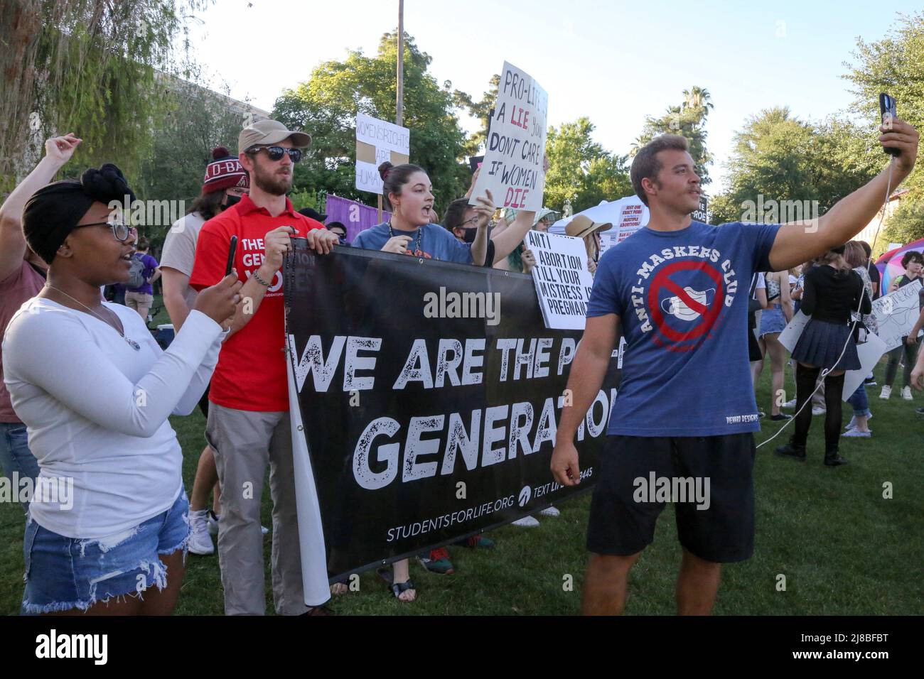 Antiabortion activists confront abortion rights activists during a