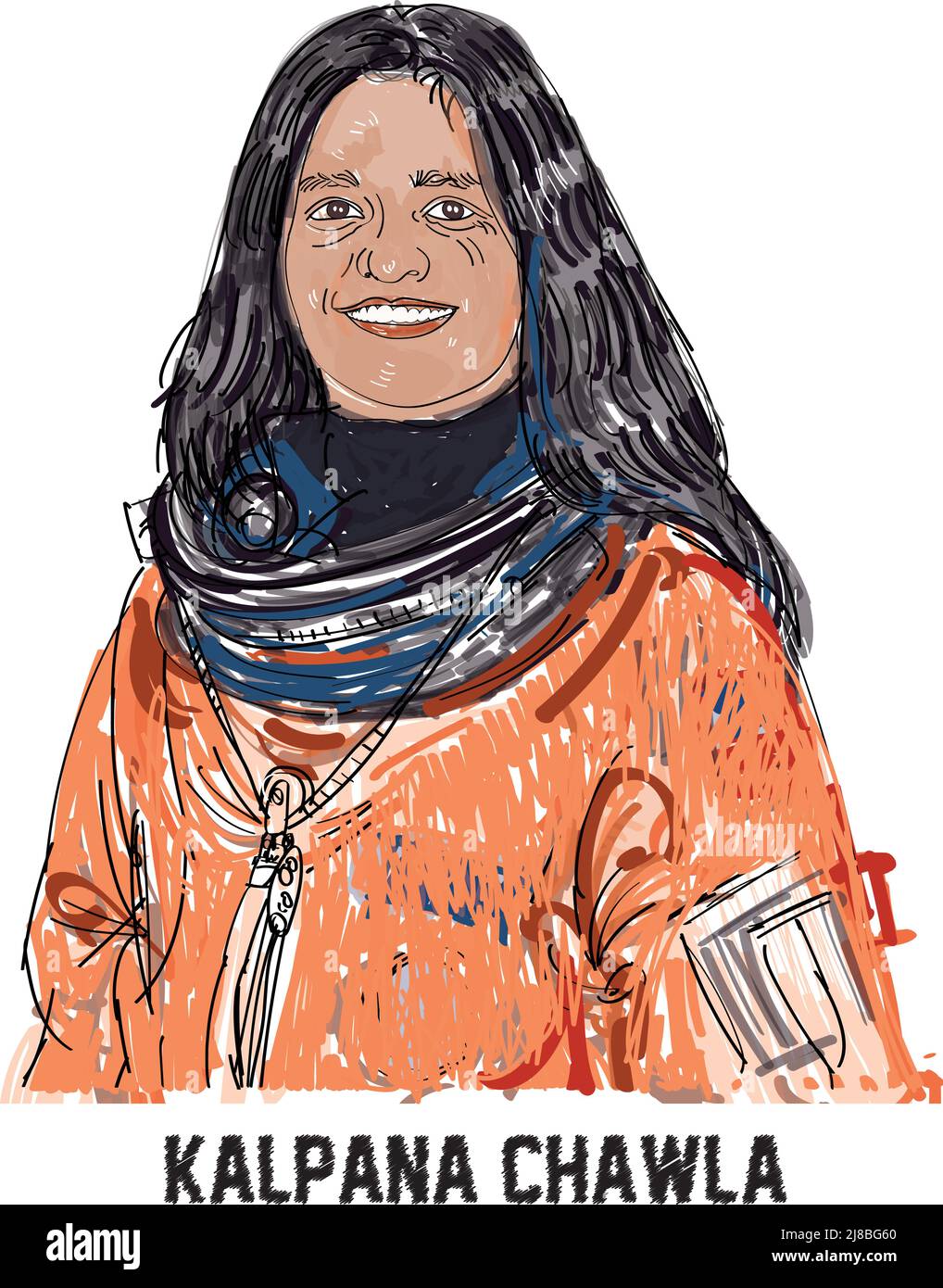 Kalpana Chawla was an Indian-born American astronaut and mechanical engineer who was the first woman of Indian origin to go to space Stock Vector