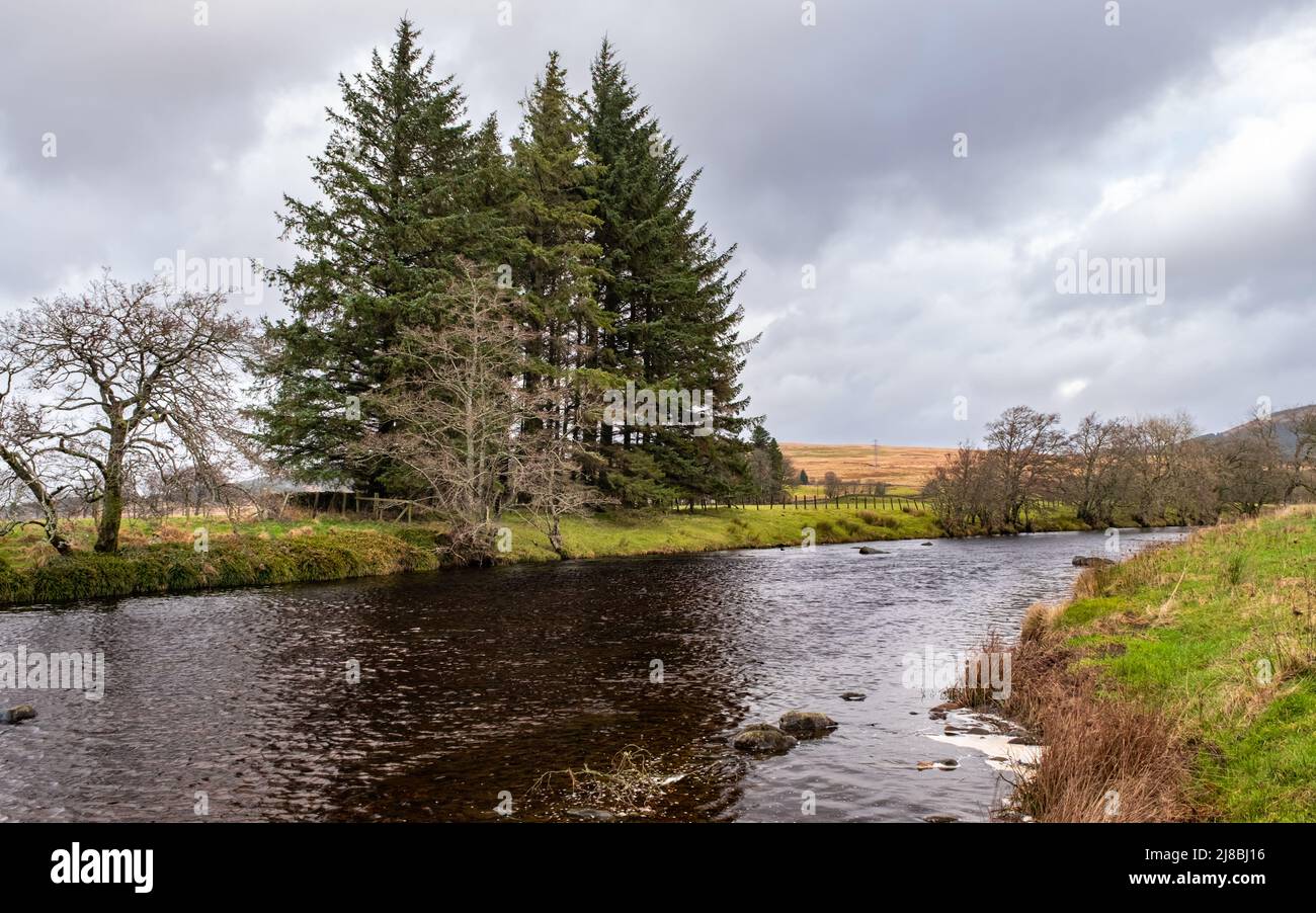 The Long Pool on the Water of Deugh river near Carsphairn in winter, Dumfries and Galloway, Scotland Stock Photo