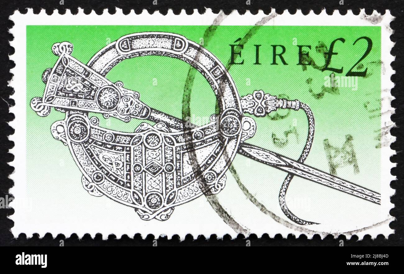 IRELAND - CIRCA 1990: a stamp printed in the Ireland shows Tara Brooch, Art Treasure of Ireland, circa 1990 Stock Photo