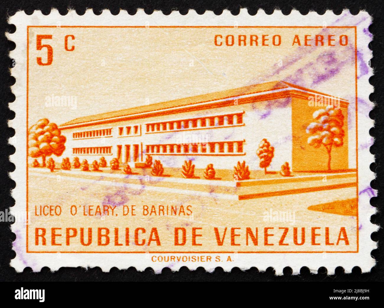 VENEZUELA - CIRCA 1956: a stamp printed in the Venezuela shows O'Leary School, Barinas, circa 1956 Stock Photo