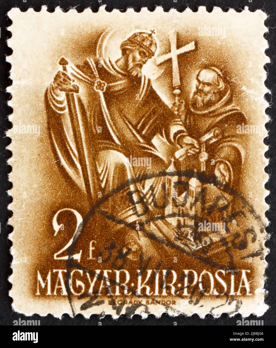 HUNGARY - CIRCA 1938: a stamp printed in the Hungary shows Stephen the Church Builder, 900th Anniversary of the Death of St. Stephen, circa 1938 Stock Photo