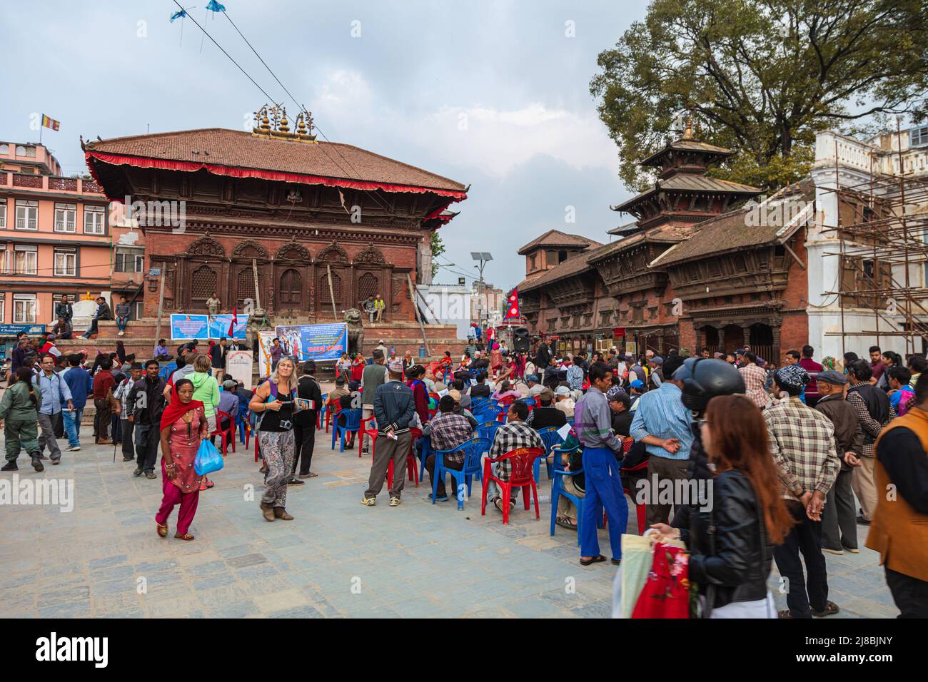 Kathmandu, Nepal - October 27, 2021: Shiva Parvati Temple is a Hindu temple located in Kathmandu Durbar Square, Nepal. Several buildings in the Square Stock Photo