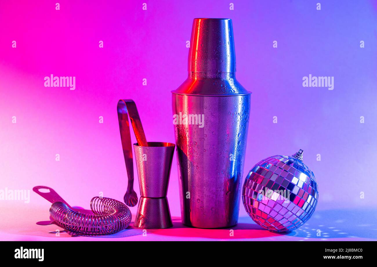 Bar tools in trendy neon light Stock Photo