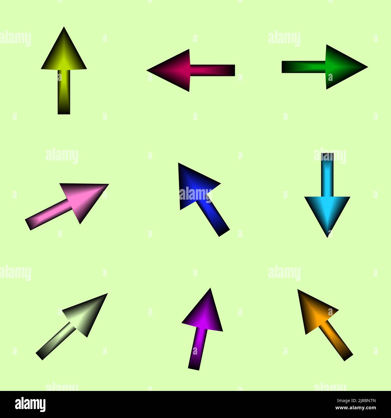 Collection of arrow button icons click upload download direction element decoration abstract background vector illustration Stock Vector