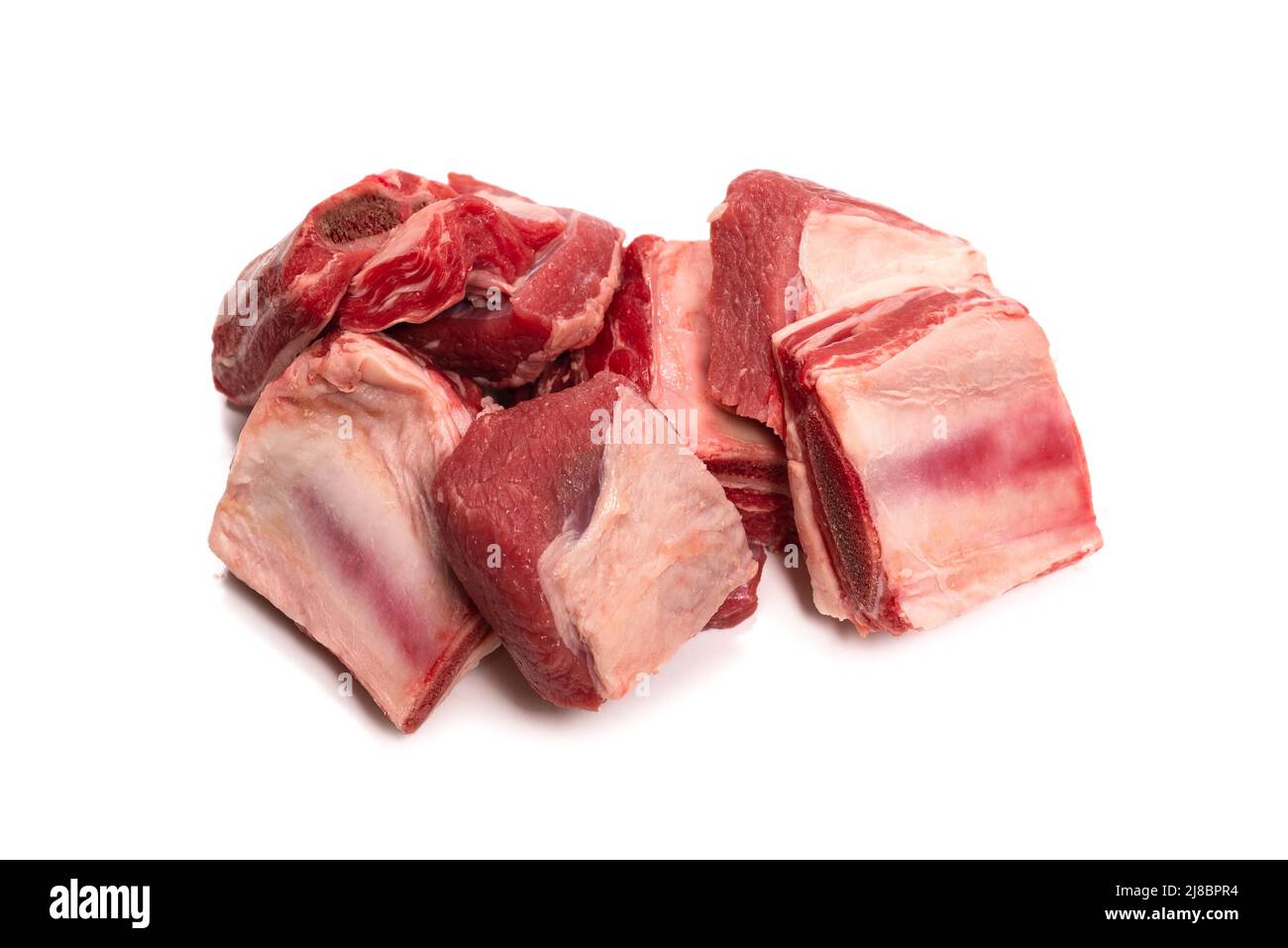 Raw beef ribs isolated on white background. Top view. Stock Photo
