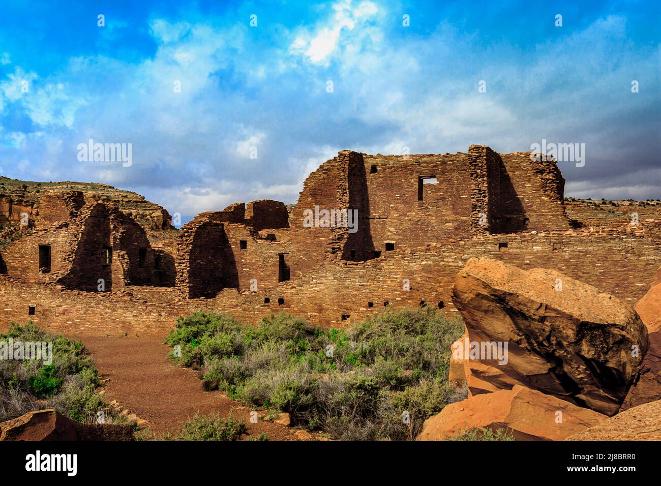 A view of Bonito ruins at Chaco Culture National Historical Park. Stock Photo