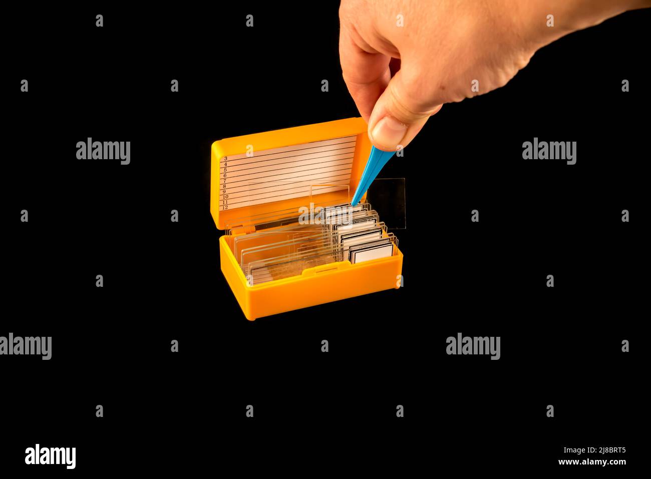 Glass microscope slide in a box, research glass microscope slide Stock