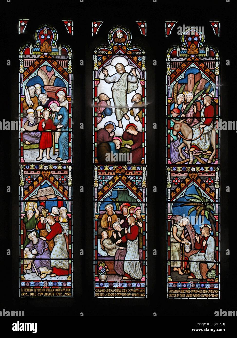 A stained glass window by Frederick Preedy depicting scenes in the Life