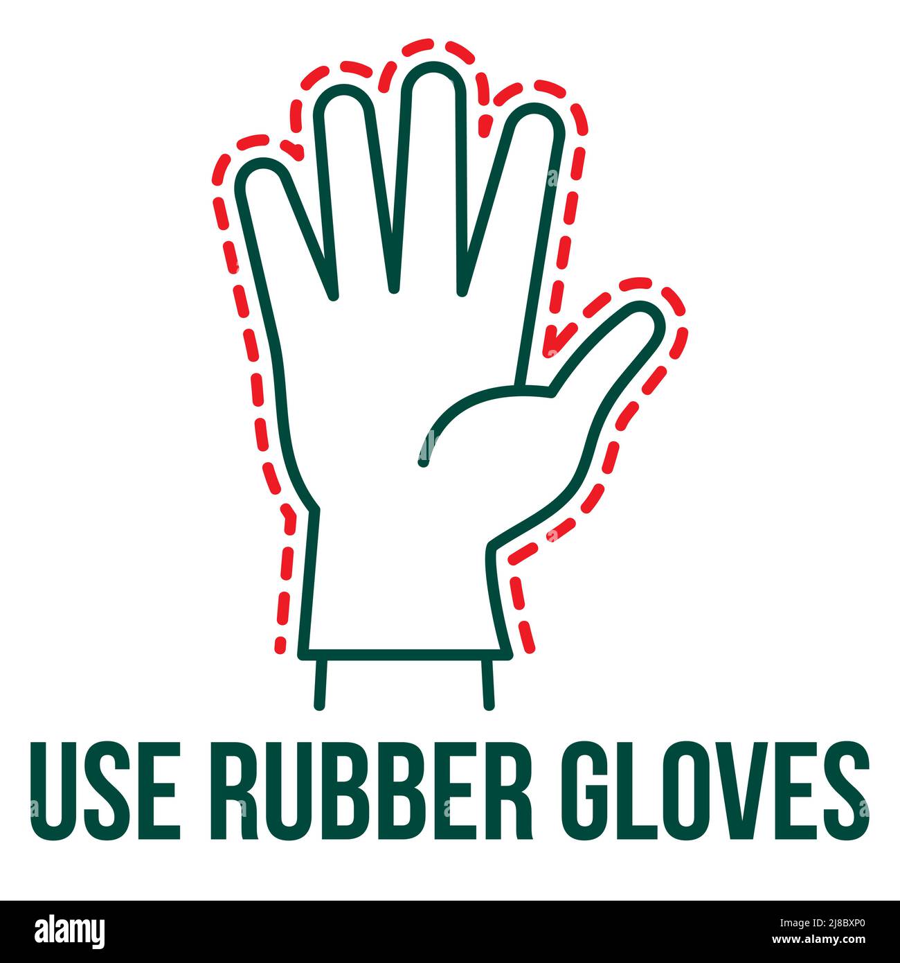 Use rubber Gloves. Medical glove use icon. Vector modern sign with